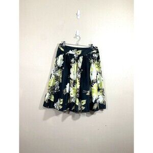Ann Taylor Loft Womens Pleated Floral Skirt 2 Black Yellow Cottage Preppy NWT